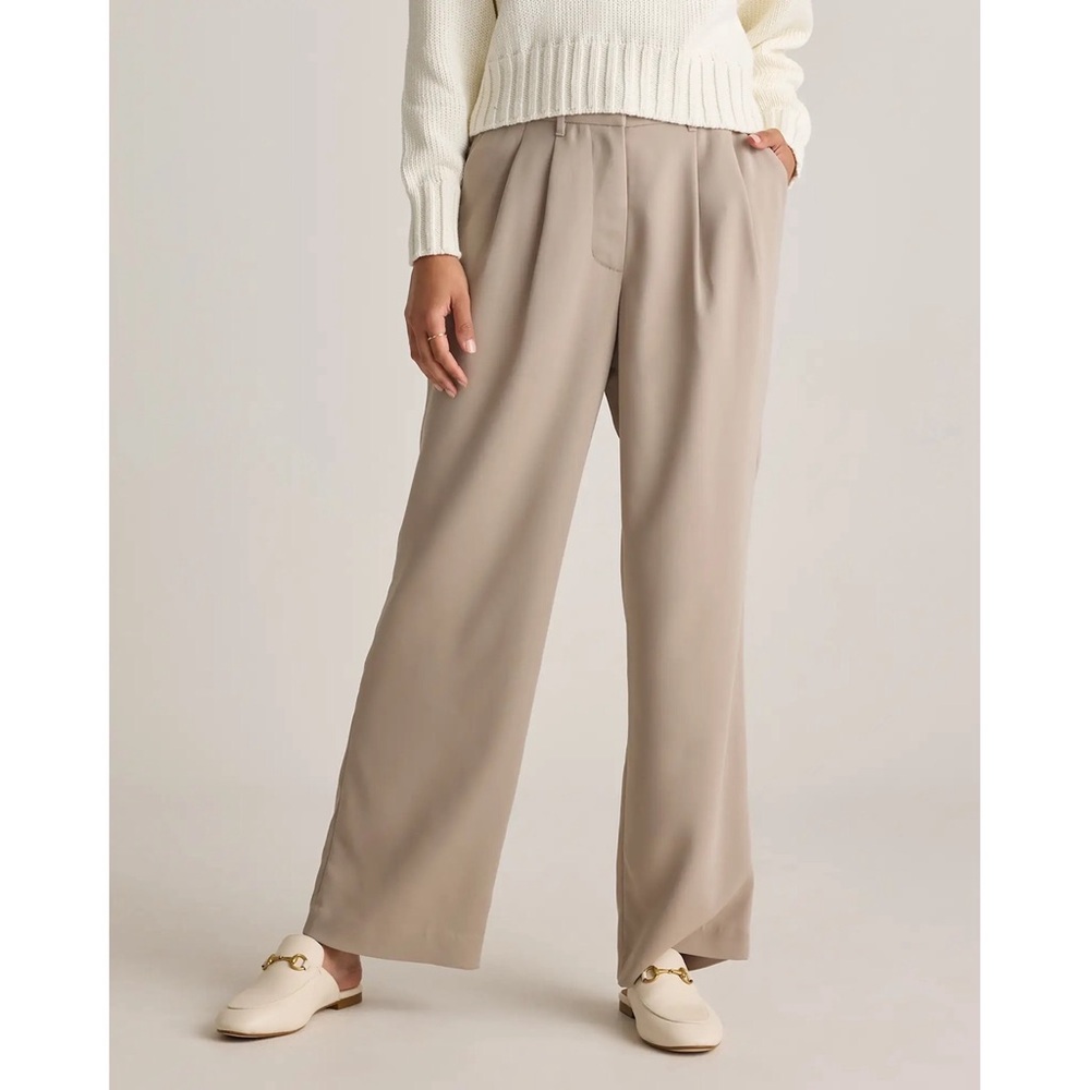 Quince Stretch Crepe High Rise Pleated Wide Leg Trouser Pants 30”‎ in Morel Grey